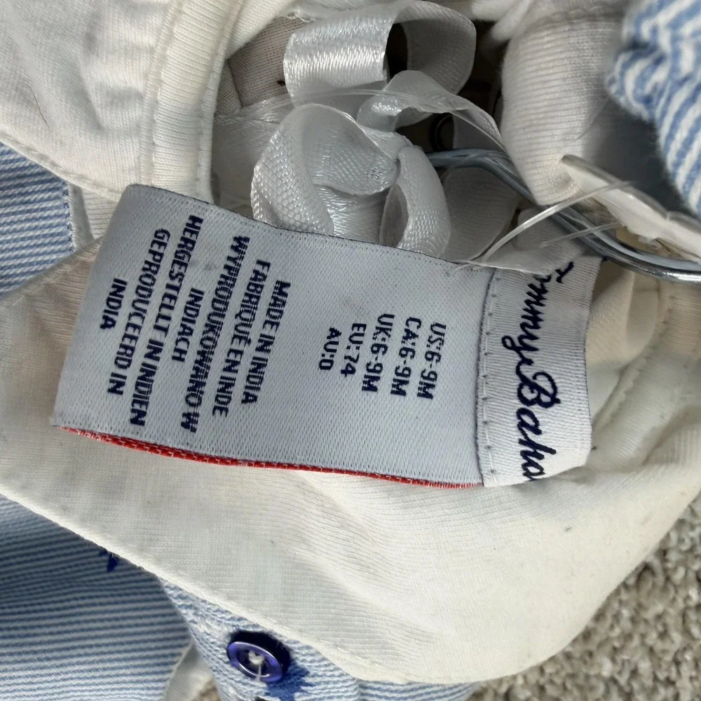 Tommy Bahama Romper Set Baby Boys 6-9M Blue Pinstripe Seahorse Collared Shoes